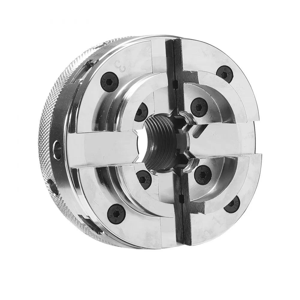 VEVOR 4 Inch Wood Lathe Chuck, 4-Jaw, Self-Centering Wood Turning Chuck Set with 1" x 8TPI Thread & Adapter, Nickel-Plated, High-Hardness Steel, Inside Clamping & Outside Support, for Woodworking