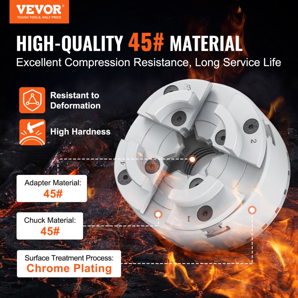 VEVOR KP965 Lathe Chuck, 4-Jaw 3.75" Diameter, Metal Lathe Chuck Turning Machine Accessories with 5 Sets of Jaws, Self-centering Tool, for Precision Machining, Grinding Machines, Milling Machines
