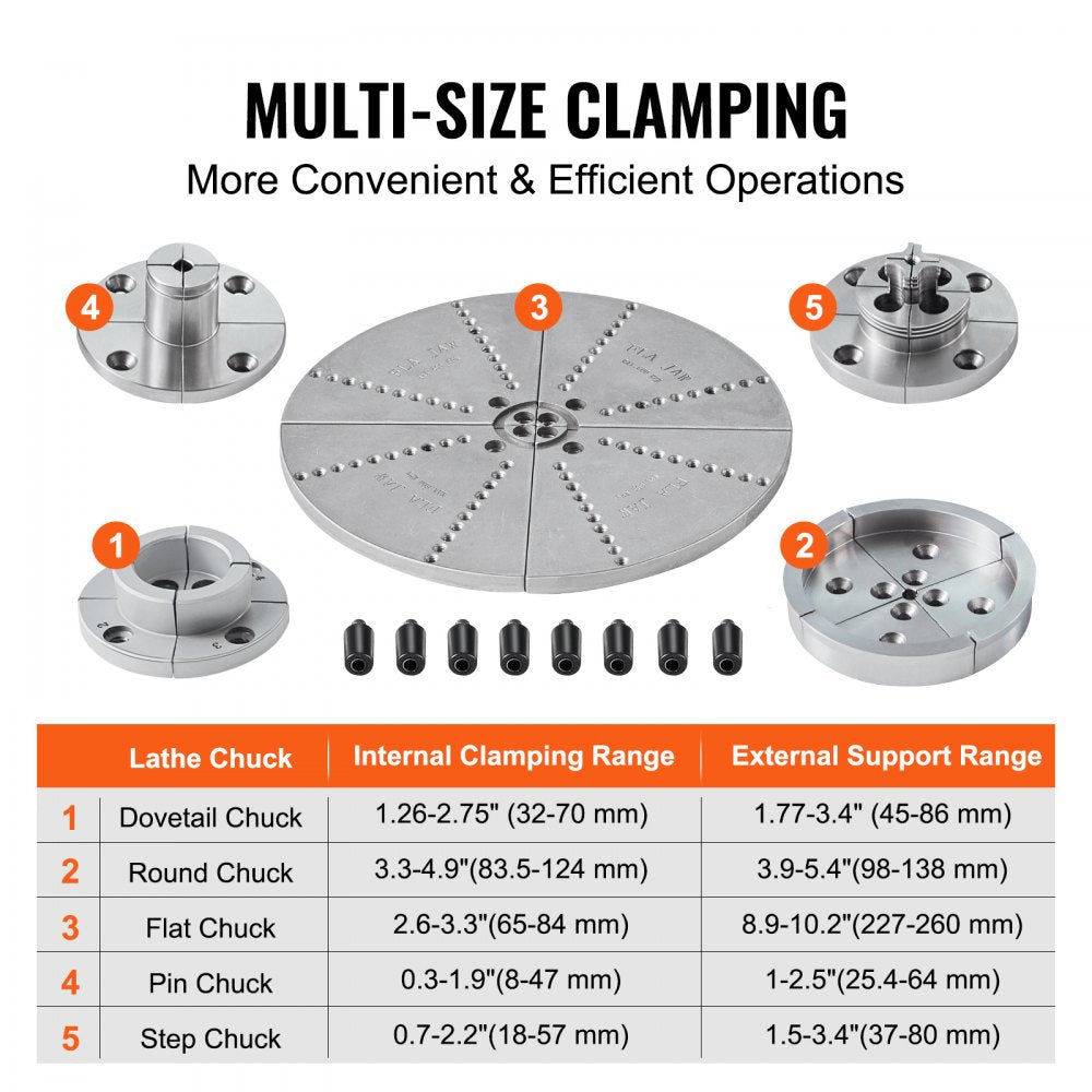 VEVOR KP965 Lathe Chuck, 4-Jaw 3.75" Diameter, Metal Lathe Chuck Turning Machine Accessories with 5 Sets of Jaws, Self-centering Tool, for Precision Machining, Grinding Machines, Milling Machines