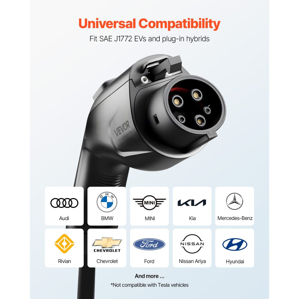 VEVOR EV Charger Extension Cable, 32Amp 21 ft J1772 Extension Cord Compatible with 120V-240V SAE J1772 Electric Vehicle Chargers, Level 1/Level 2 IP66 Heavy Duty Car Charging Cable with Carrying Bag