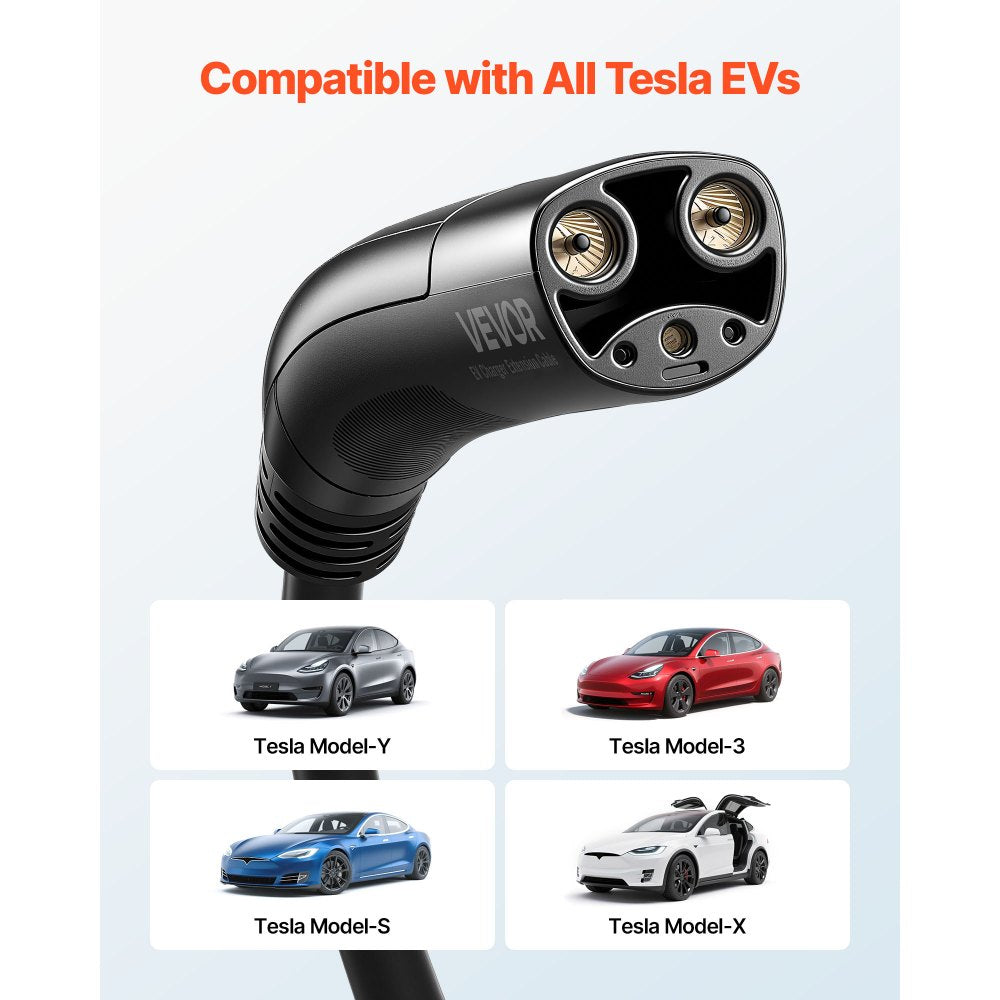 VEVOR EV Charger Extension Cable for Tesla, 48Amp 21 ft Max 240V 11.52 kW with NACS Plug, EV Extension Cord for Level 1/2 Tesla Mobile/Wall Connector/Destination Charger, Model Y/X/3/S, Carrying Bag