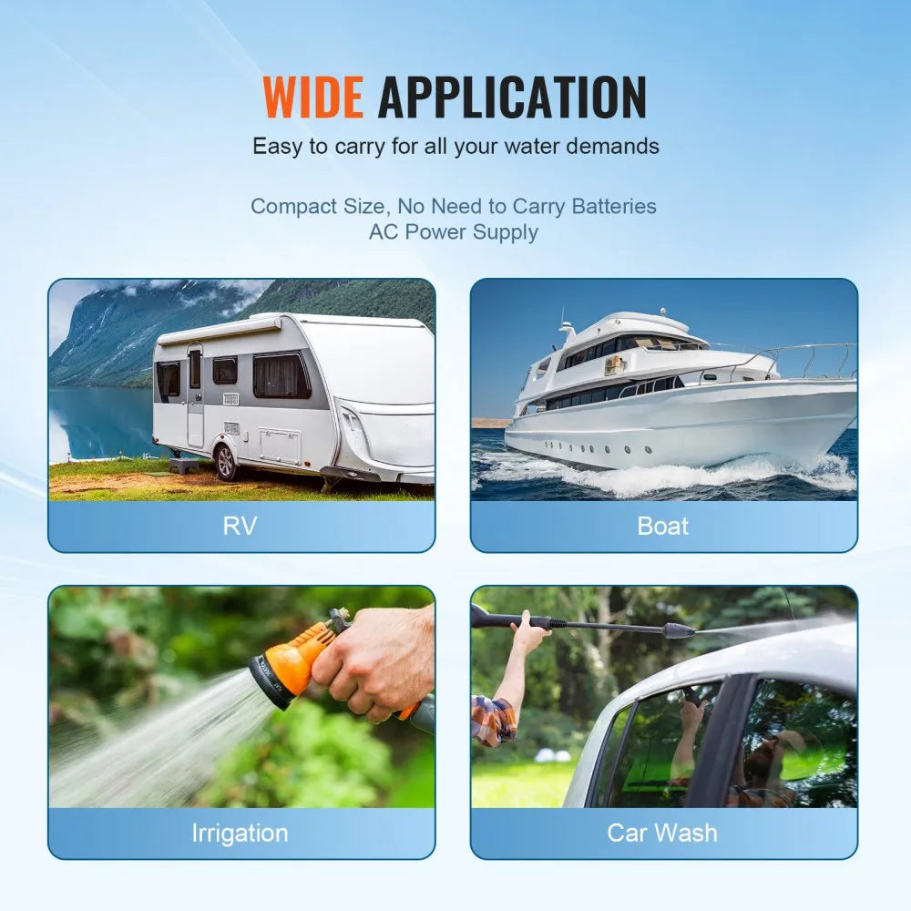VEVOR RV Water Pressure Diaphragm Pump 3Chambers 110V 3.3GPM 45PSI Adjustable Presssure Fresh Water Pump, Self Priming Sprayer Pump for RV Camper Marine Boat Lawn
