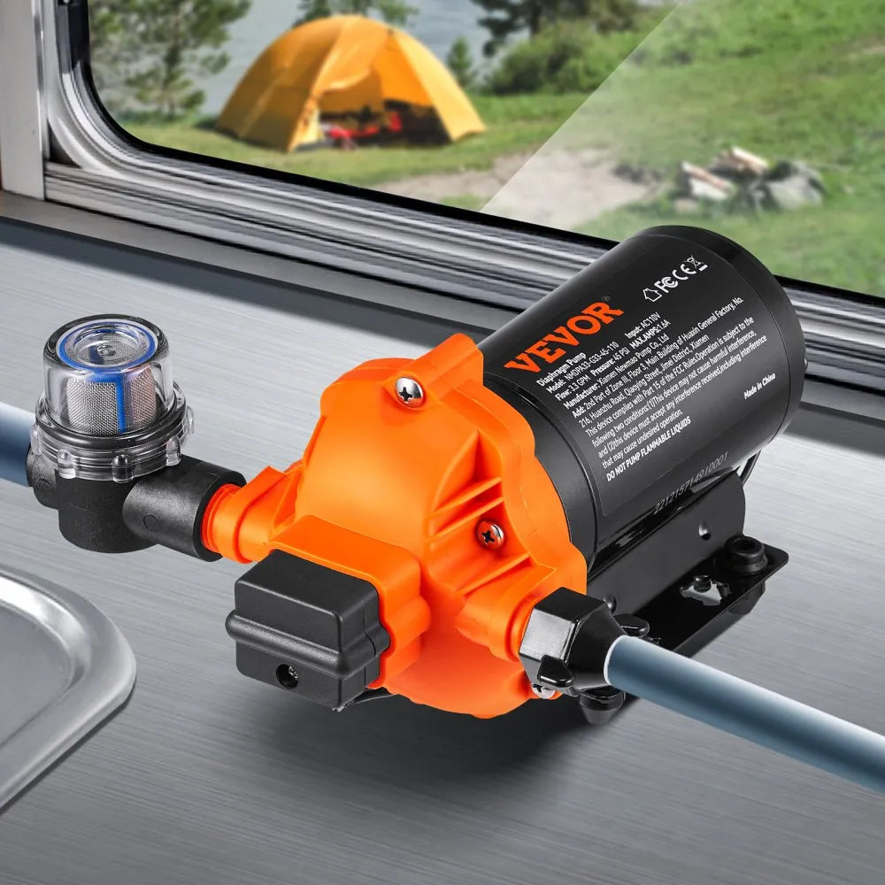 VEVOR RV Water Pressure Diaphragm Pump 3Chambers 110V 3.3GPM 45PSI Adjustable Presssure Fresh Water Pump, Self Priming Sprayer Pump for RV Camper Marine Boat Lawn