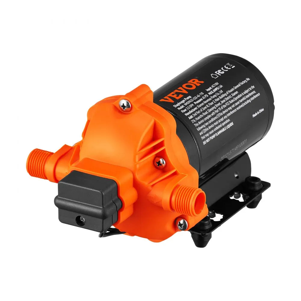 VEVOR RV Water Pressure Diaphragm Pump 3Chambers 110V 3.3GPM 45PSI Adjustable Presssure Fresh Water Pump, Self Priming Sprayer Pump for RV Camper Marine Boat Lawn