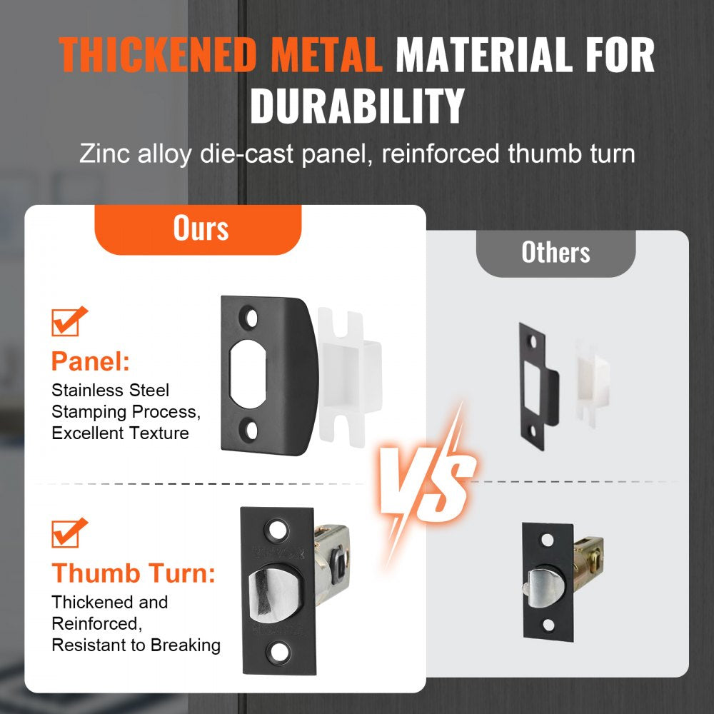 VEVOR Front Door Handle, Square Entry Handle Set with Lever, No Lock, Adjustable Hole Space, Zinc Alloy Die-Casting, Reversible for Right and Left Handed Entrance and Front Doors, Matte Black