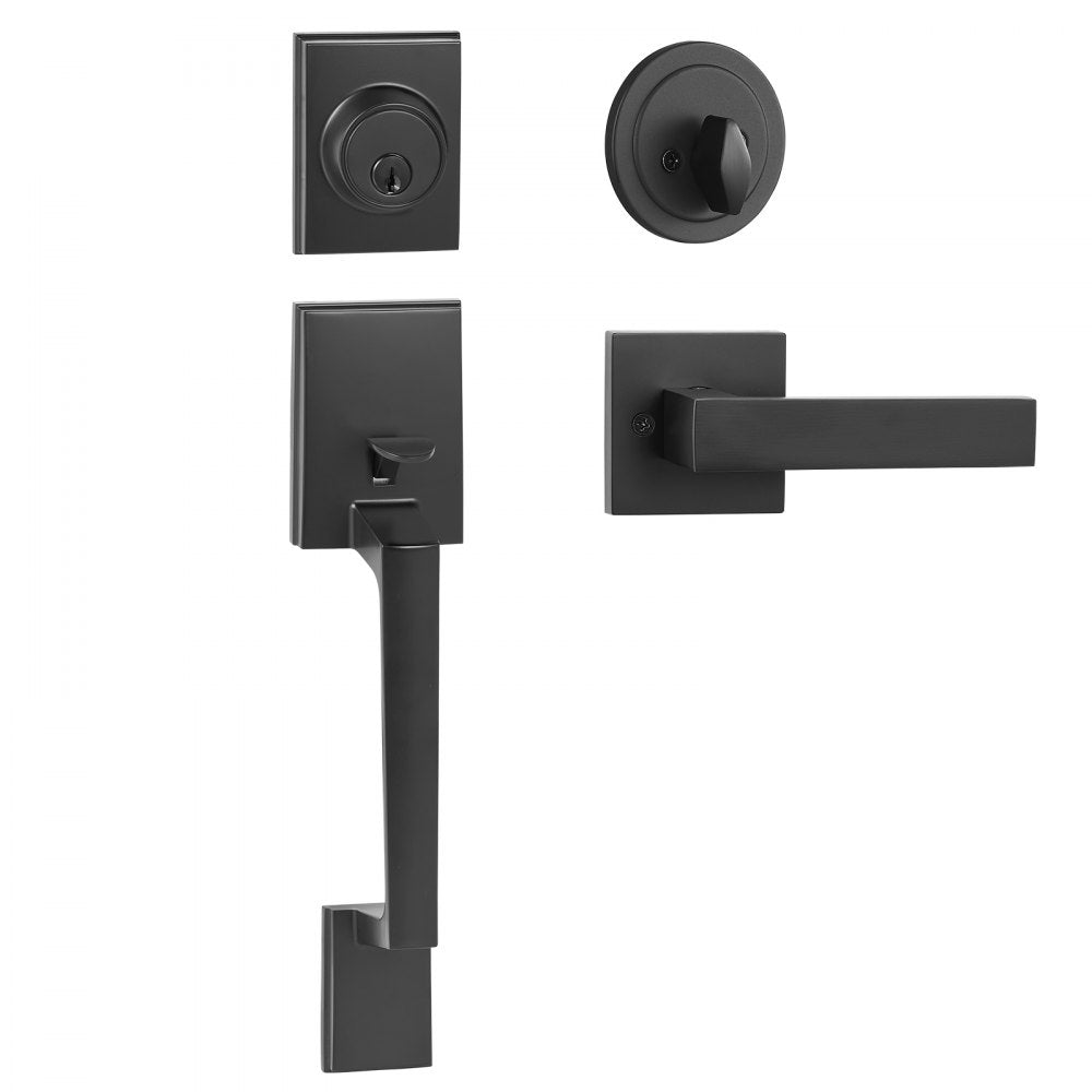 VEVOR Front Door Handle and Deadbolt Set, Square Entry Handle Set with Lever, Single Cylinder, Adjustable Hole Space, Reversible for Right and Left Handed Entrance and Front Doors, Matte Black
