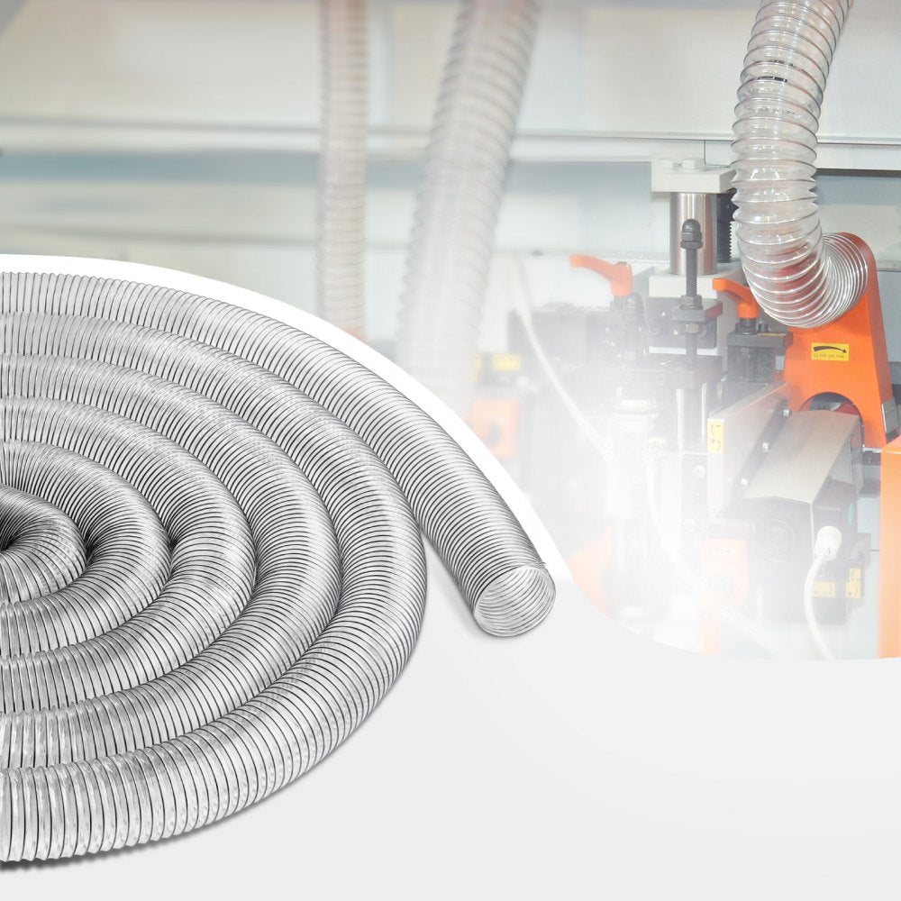 VEVOR Dust Collection Hose, 4'' x 50', Thickened PVC Material Puncture-Resistant Flexible Clear Hose with Carbon Steel Wire Coil 4 x 304 Stainless Clamps, for Table Saw, Band Saw, Planer, Jointer
