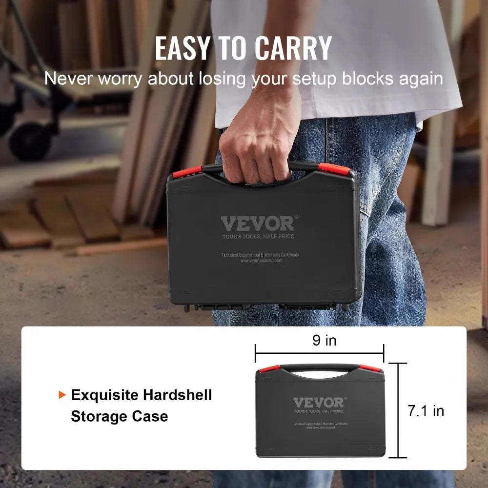 VEVOR Setup Blocks Woodworking Tools, 16-Piece, Precision Height Gauge Block Set, with Clearly Laser Engraved Size Markings and Storage Case, Aluminum Setup Bars for Router and Table Saw Accessories