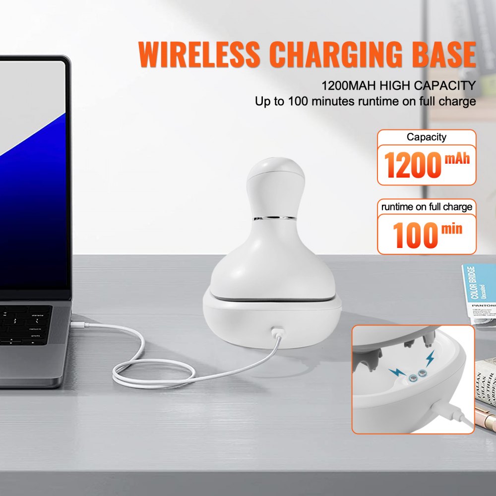 VEVOR Electric Scalp Massager, Rechargeable Head Massager Hair Growth, IPX7 Waterproof | Portable Kneading Scalp Scratcher with 8 Removable Massage Head for Stress Relief, Deep Clean, Gift for Mom/Dad