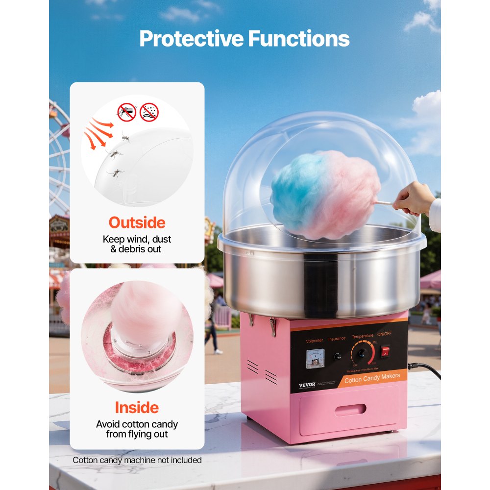 VEVOR Cotton Candy Machine Cover, Transparent Acrylic Dome Bubble Shield, Cotton Candy Machine Bubble Shield Compatible with 20.5in Cottons Candies Machines Bowl for Party, Shops, Bottom Groove Design
