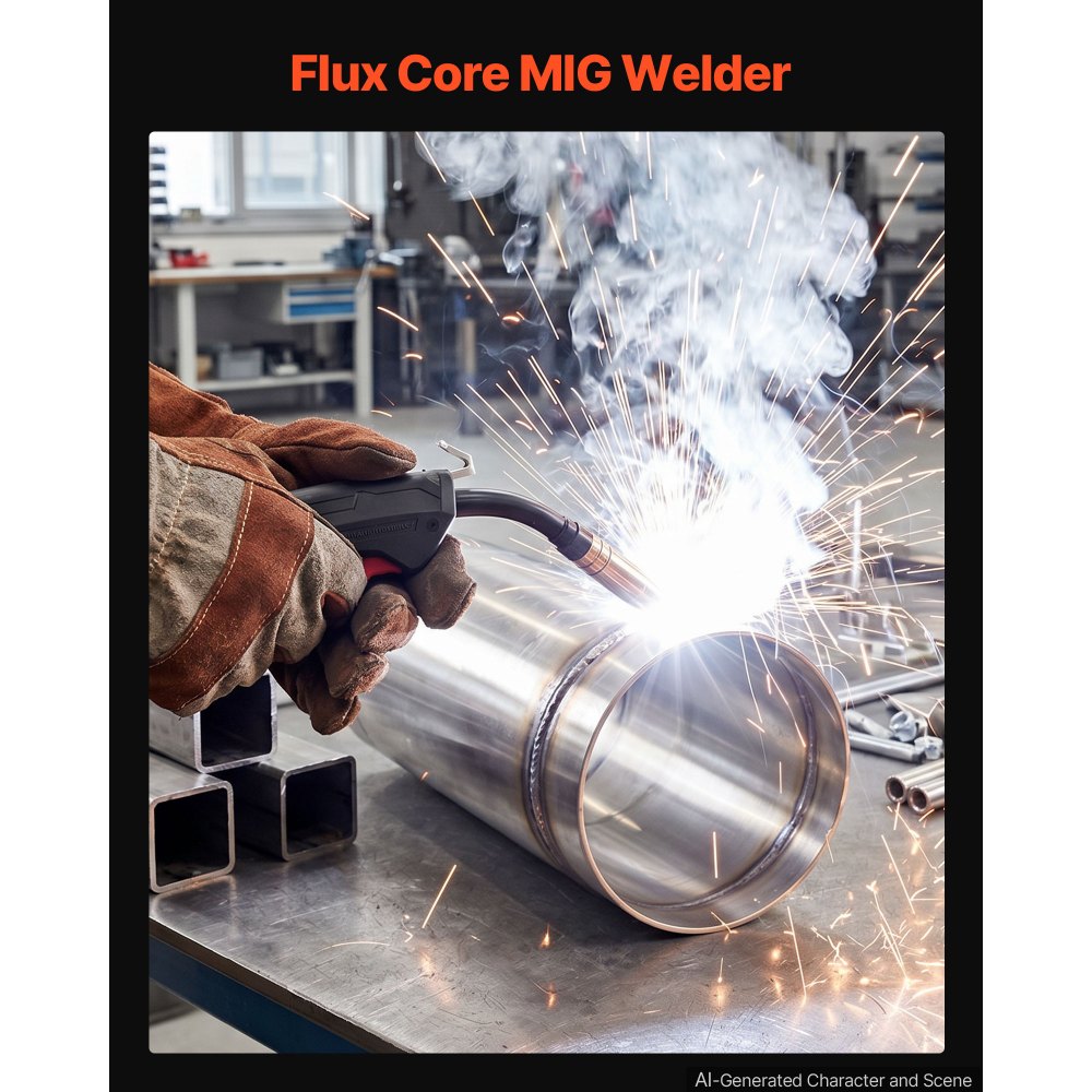 VEVOR MIG Welder, 130Amp Gasless Flux Core Welder Machine, 110V Synergic Mig Welding Machine, Portable Mig Welder with IGBT Inverter Technology for Metal Fabrication, Home Repair & DIY Projects