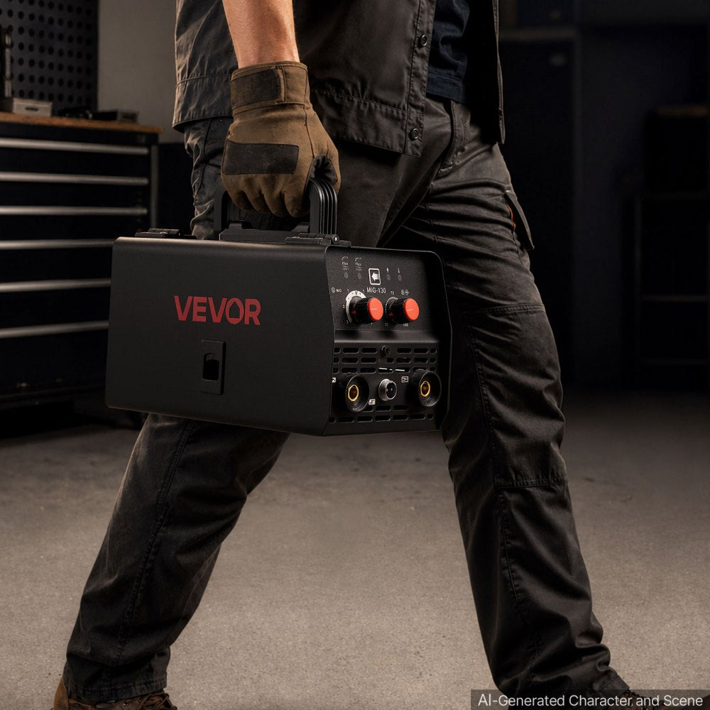 VEVOR MIG Welder, 130Amp Gasless Flux Core Welder Machine, 110V Synergic Mig Welding Machine, Portable Mig Welder with IGBT Inverter Technology for Metal Fabrication, Home Repair & DIY Projects