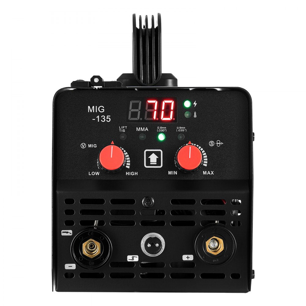 VEVOR 135A MIG Welder, 3-in-1 Lift TIG/Gasless Flux Core/Stick MIG Welding, 110V Synergic Multi-Process Mig Welder Machine with IGBT Inverter, Portable for Metal Fabrication, Home Repair & DIY Project
