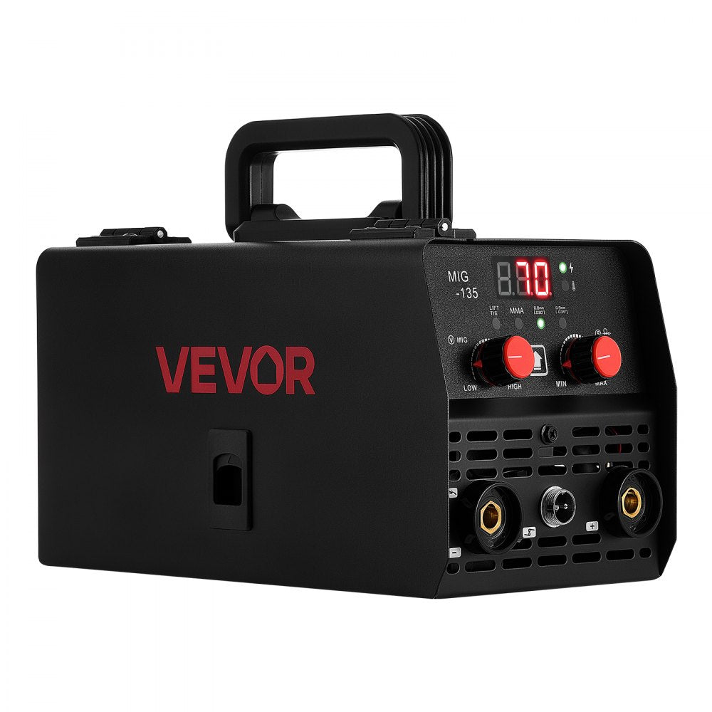 VEVOR 135A MIG Welder, 3-in-1 Lift TIG/Gasless Flux Core/Stick MIG Welding, 110V Synergic Multi-Process Mig Welder Machine with IGBT Inverter, Portable for Metal Fabrication, Home Repair & DIY Project