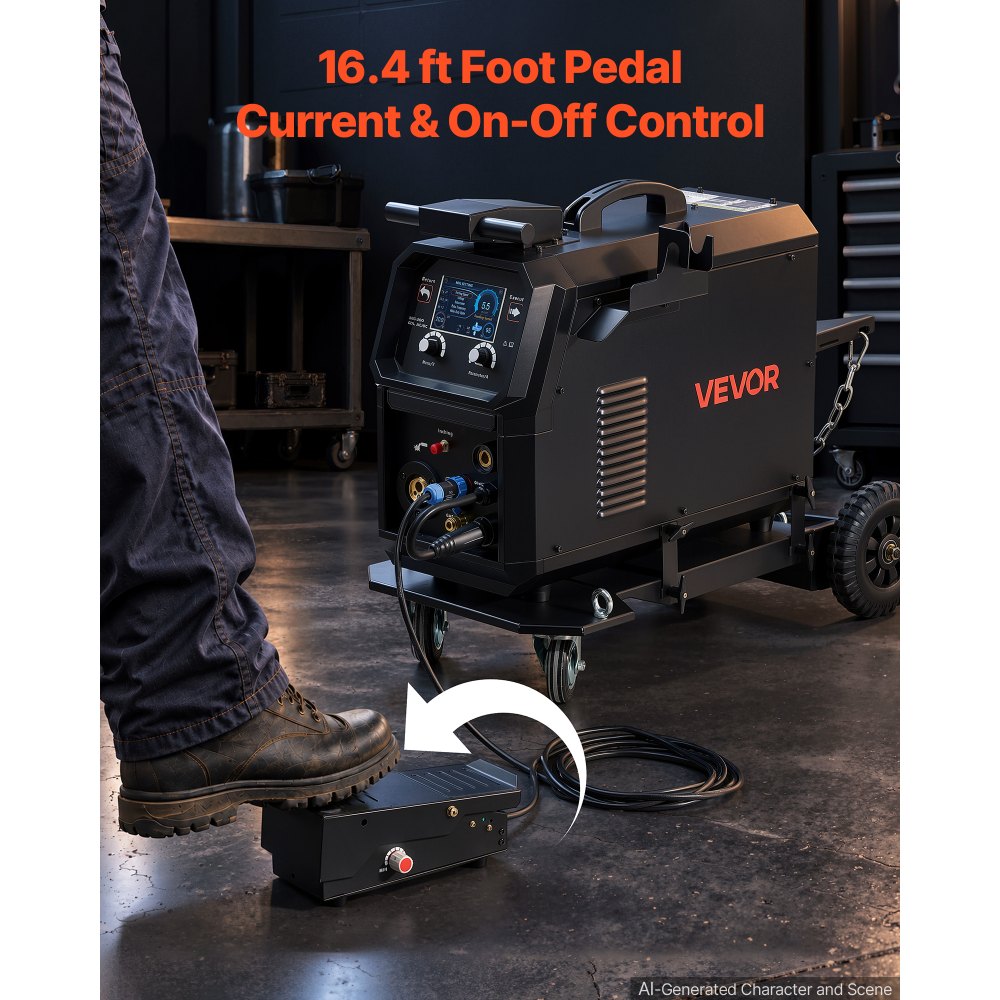VEVOR 200A Pro MIG Welder 9-in-1 All-in-One Welding Cart Workstation, Gas MIG, Gasless Flux Core, AC/DC Tig, AC/DC Pluse Tig, Stick, Aluminum Welding with Spool Gun Compatible, Foot Pedal Control