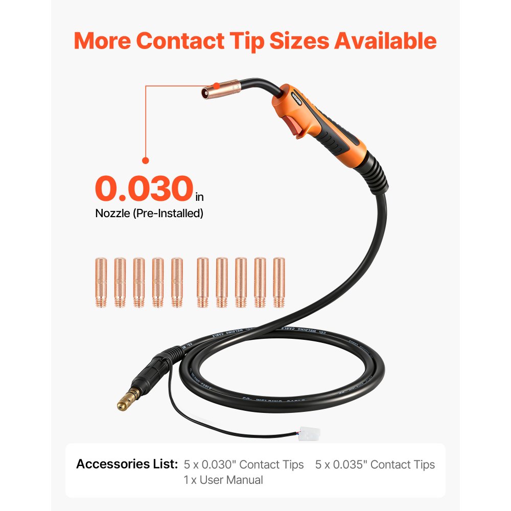VEVOR 100A MIG Welding Gun with 10FT Cable, Replacement for Lincoln Magnum 100L (K530-5) - with 11PCS Mig Welding Contact Tips