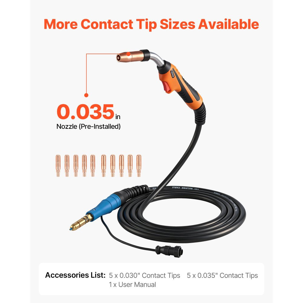 VEVOR 250A MIG Welding Gun with 15FT Cable, Replacement for Miller MDX-250 - with 11PCS Mig Welding Contact Tips