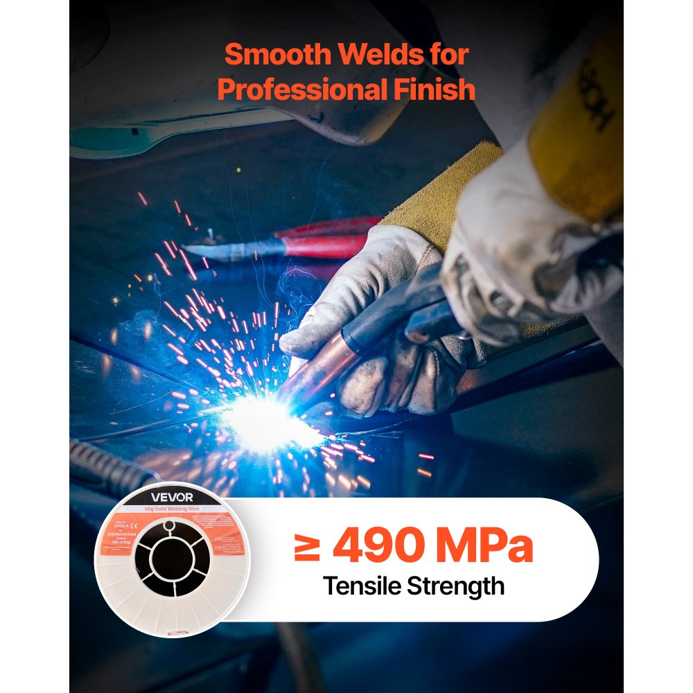 VEVOR Solid MIG Welding Wire, ER70S-6 0.023-inch 10 LBS, Low Spatter Mild Steel Welding Wire with High Deoxidizers for All-Position Gas Shielded Welding