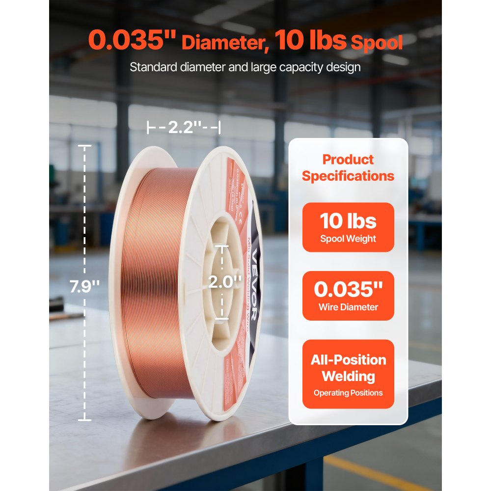 VEVOR Solid MIG Welding Wire, ER70S-6 0.035-inch 10 LBS, Low Spatter Mild Steel Welding Wire with High Deoxidizers for All-Position Gas Shielded Welding