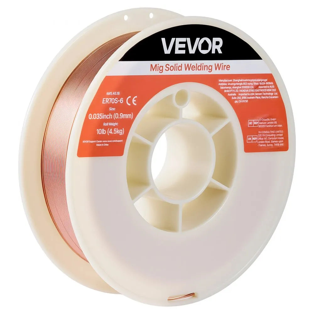VEVOR Solid MIG Welding Wire, ER70S-6 0.035-inch 10 LBS, Low Spatter Mild Steel Welding Wire with High Deoxidizers for All-Position Gas Shielded Welding