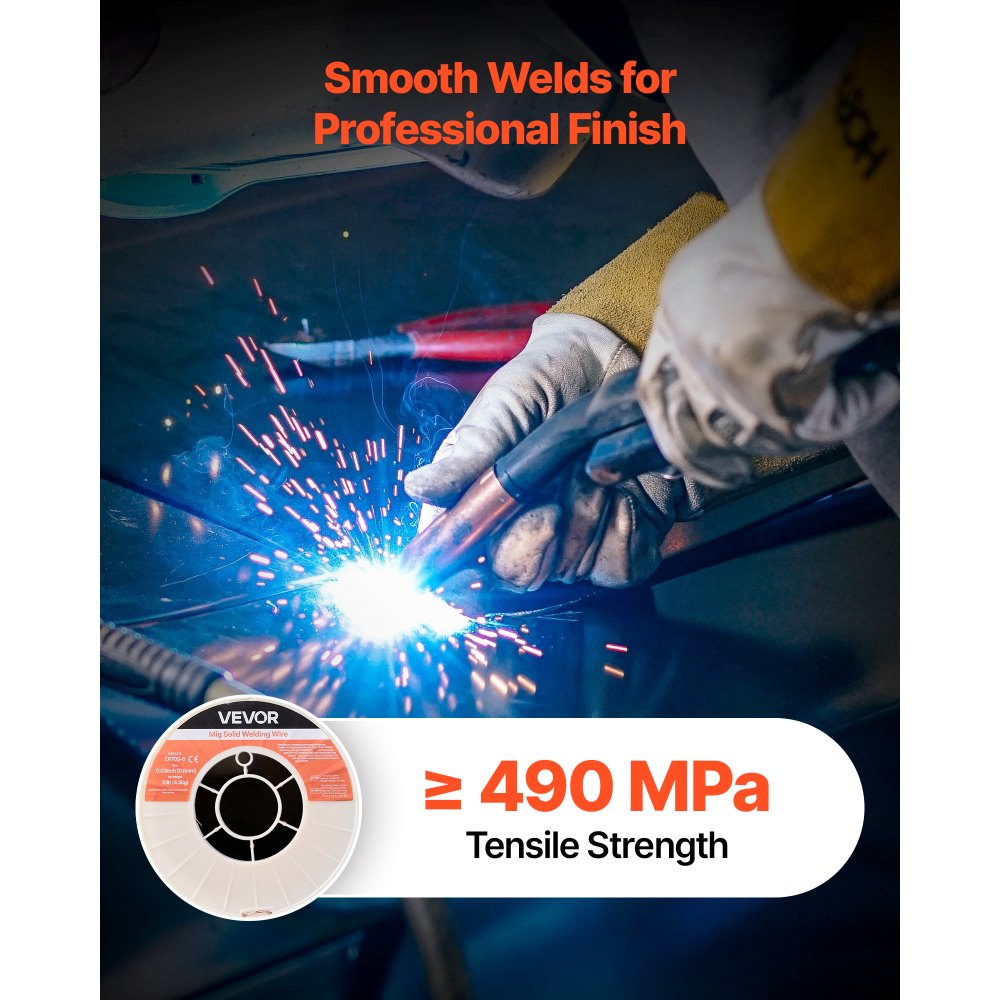 VEVOR Solid MIG Welding Wire, ER70S-6 0.03-inch 10 LBS, Low Spatter Mild Steel Welding Wire with High Deoxidizers for All-Position Gas Shielded Welding