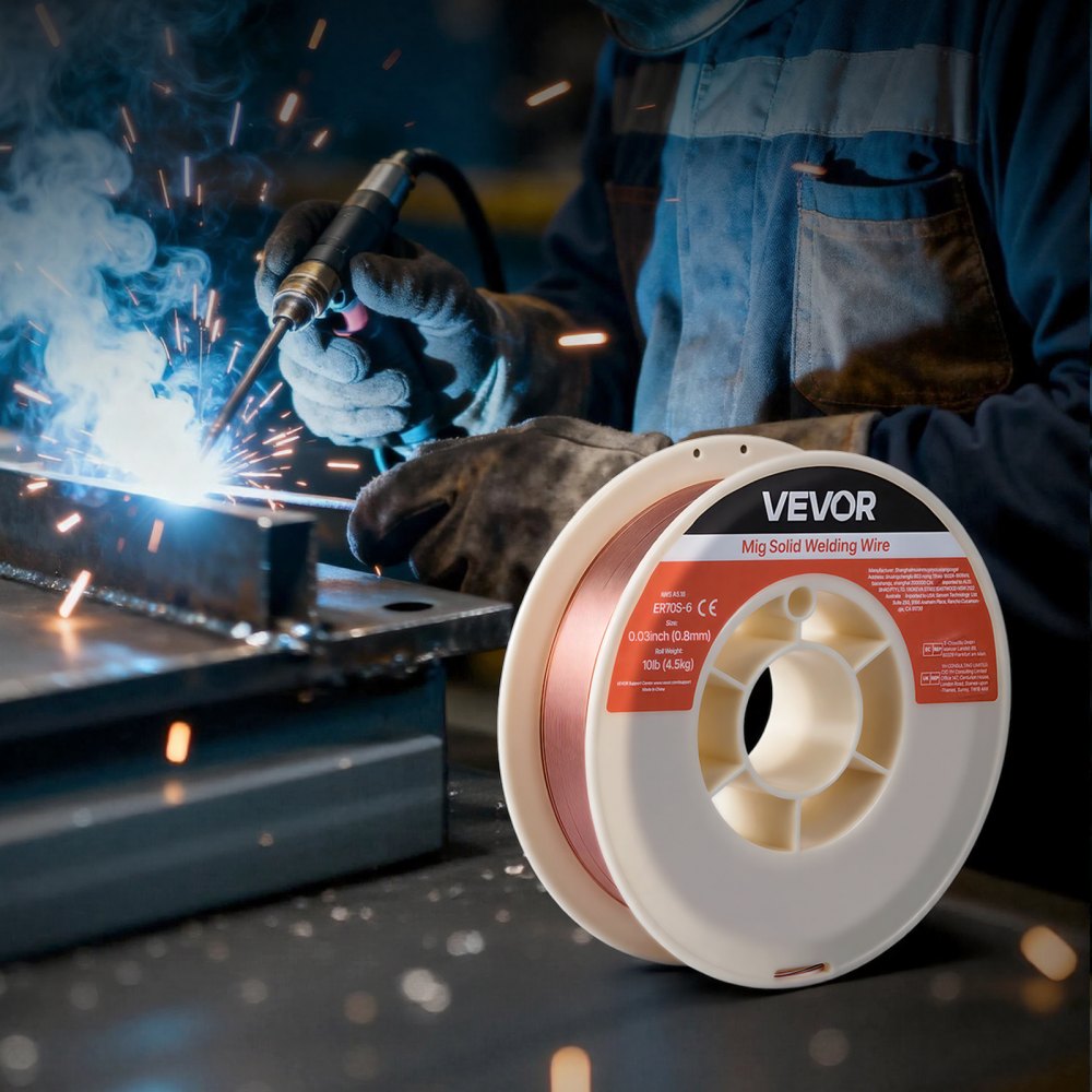 VEVOR Solid MIG Welding Wire, ER70S-6 0.03-inch 10 LBS, Low Spatter Mild Steel Welding Wire with High Deoxidizers for All-Position Gas Shielded Welding