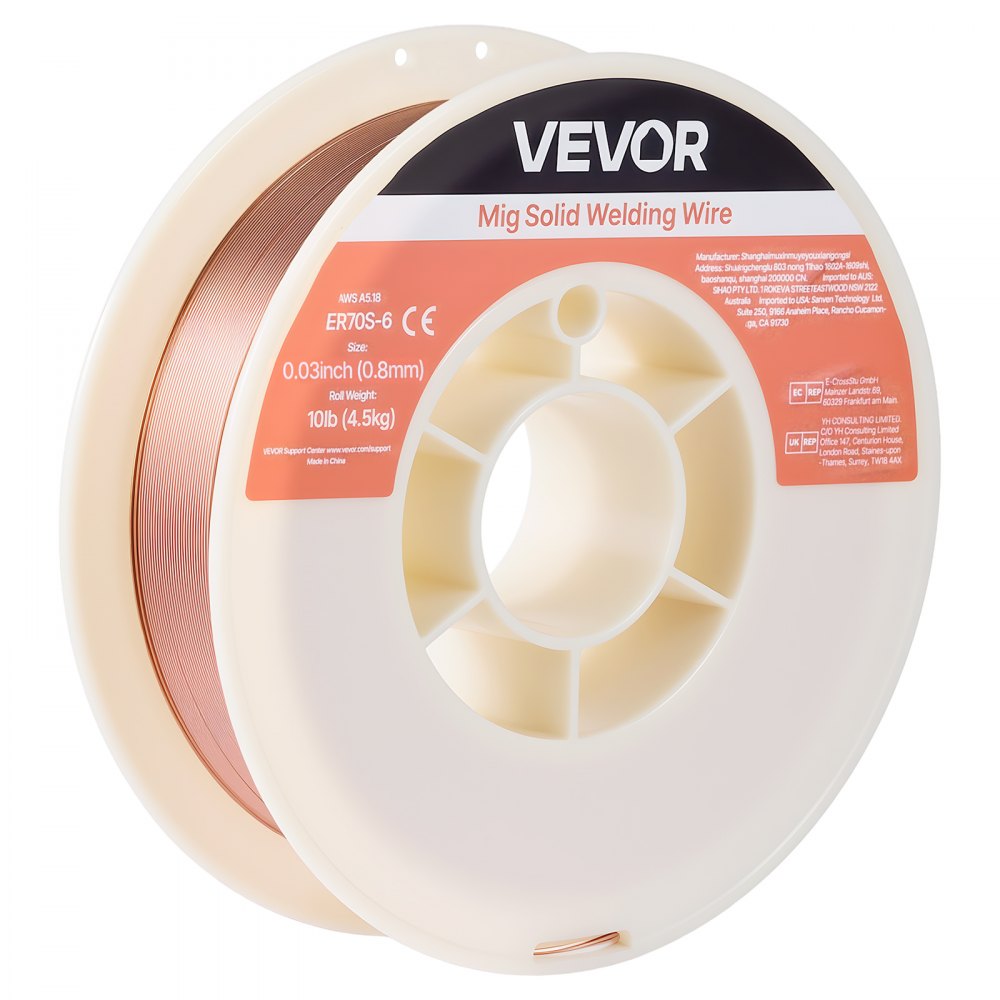 VEVOR Solid MIG Welding Wire, ER70S-6 0.03-inch 10 LBS, Low Spatter Mild Steel Welding Wire with High Deoxidizers for All-Position Gas Shielded Welding