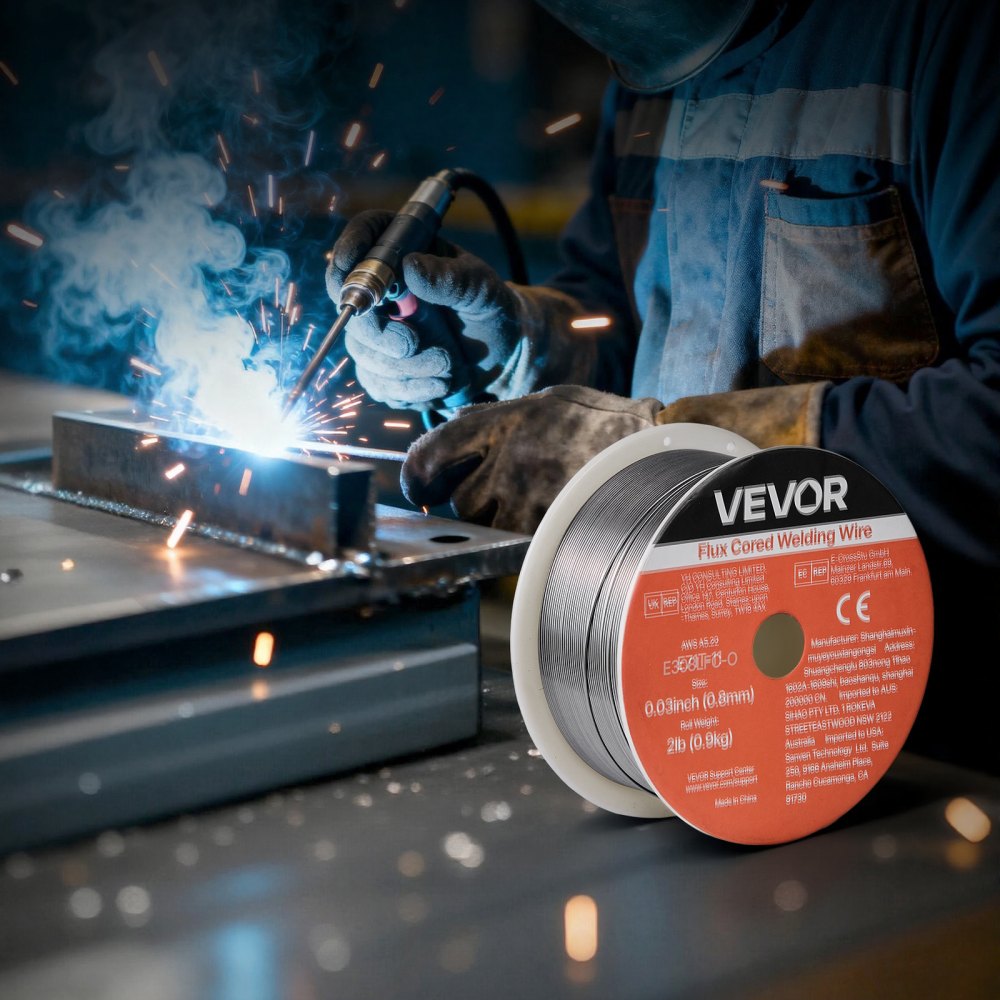 VEVOR Flux Core MIG Welding Wire, E308LFC-O 0.03-inch 2 LBS, Gasless Stainless Steel Welding Wire with Low Spatter for All Position Arc Welding, Self-Shielded for Outdoor Use