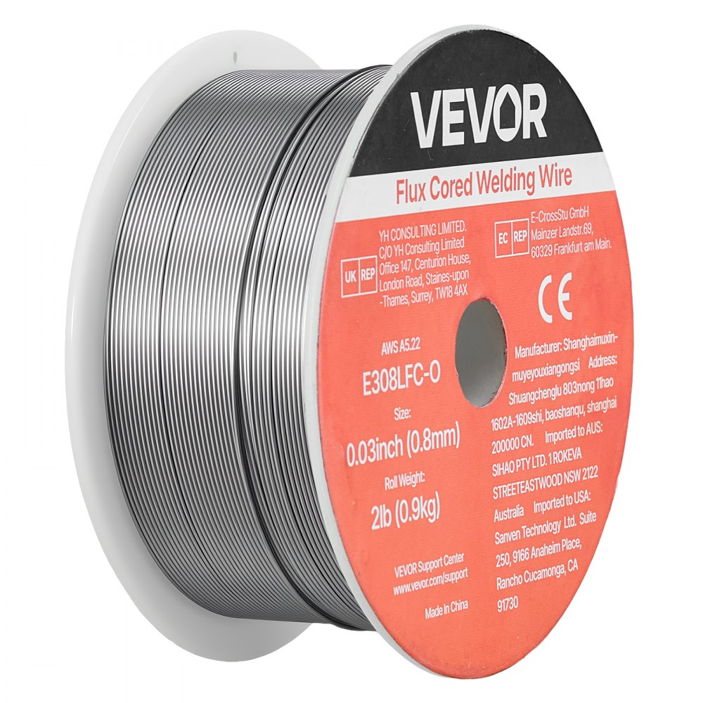 VEVOR Flux Core MIG Welding Wire, E308LFC-O 0.03-inch 2 LBS, Gasless Stainless Steel Welding Wire with Low Spatter for All Position Arc Welding, Self-Shielded for Outdoor Use