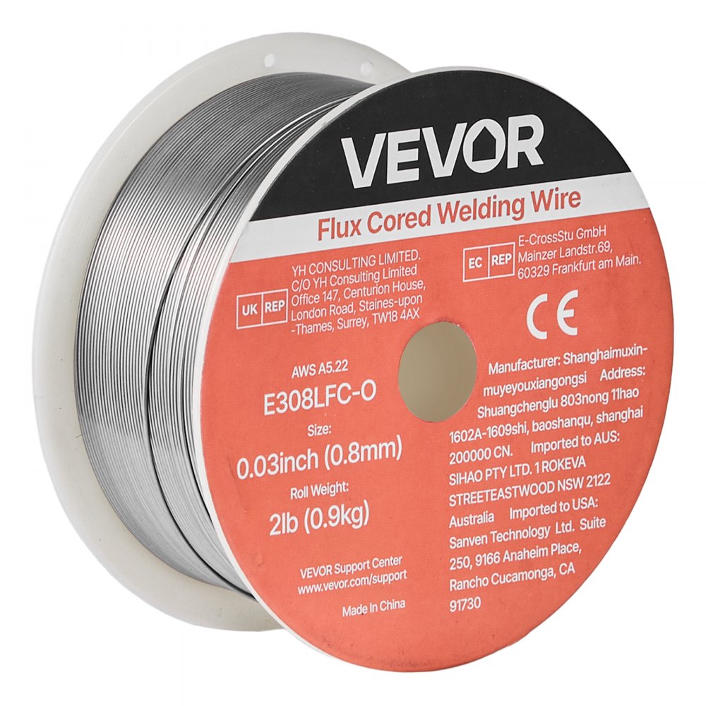 VEVOR Flux Core MIG Welding Wire, E308LFC-O 0.03-inch 2 LBS, Gasless Stainless Steel Welding Wire with Low Spatter for All Position Arc Welding, Self-Shielded for Outdoor Use