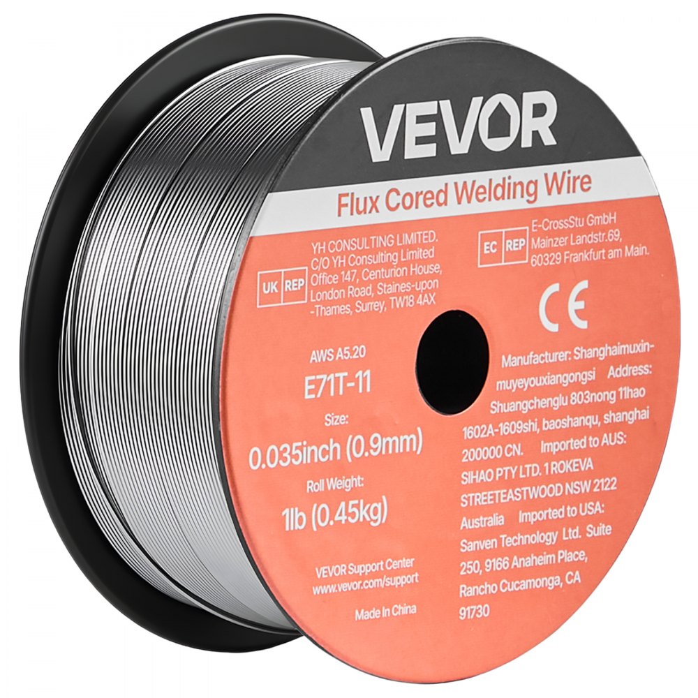 VEVOR Flux Core MIG Welding Wire, E71T-11 0.035-inch 1 LBS, Gasless Mild Steel Welding Wire with Low Spatter for All Position Arc Welding, Self-Shielded for Outdoor Use (Pack of 2 Rolls)