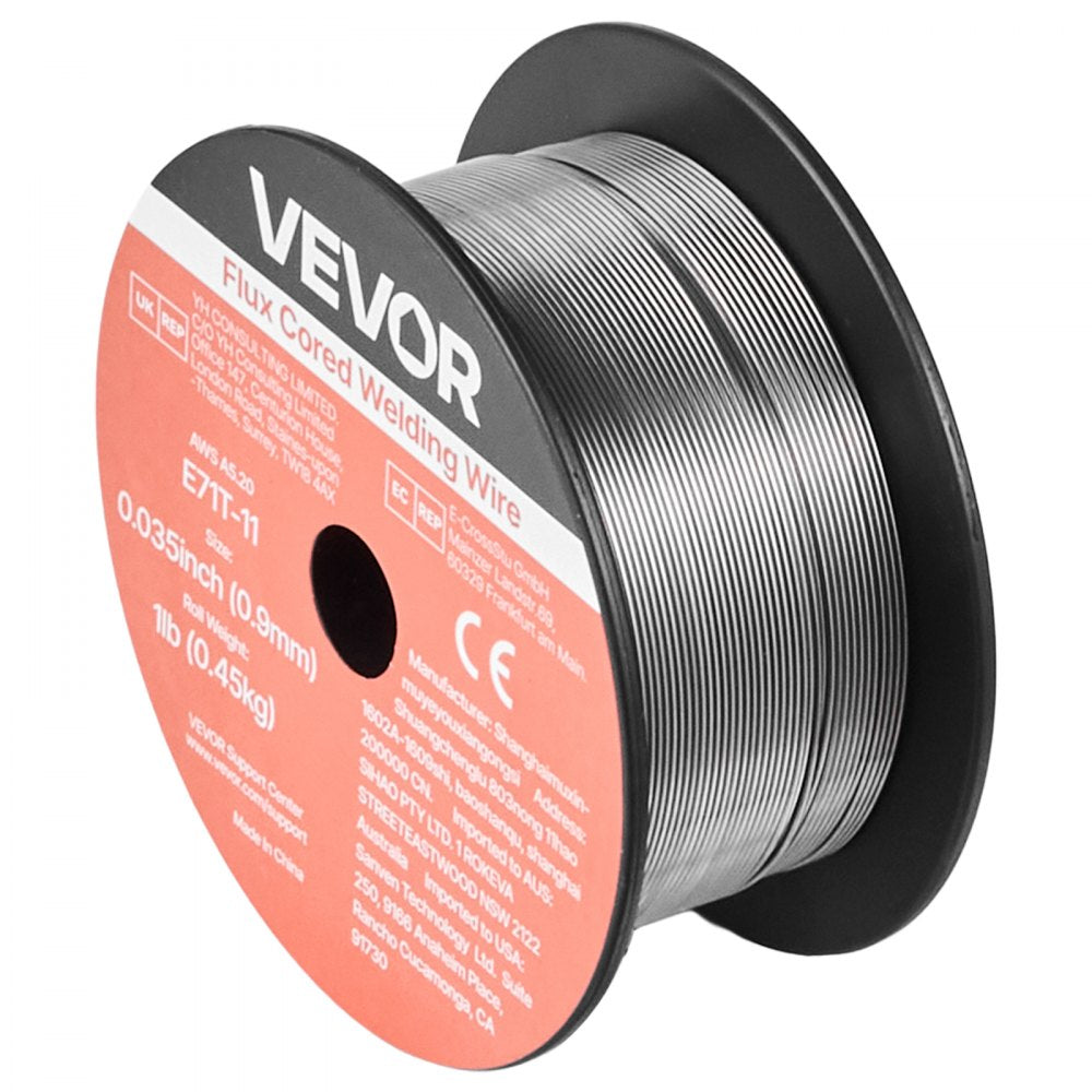 VEVOR Flux Core MIG Welding Wire, E71T-11 0.035-inch 1 LBS, Gasless Mild Steel Welding Wire with Low Spatter for All Position Arc Welding, Self-Shielded for Outdoor Use (Pack of 2 Rolls)
