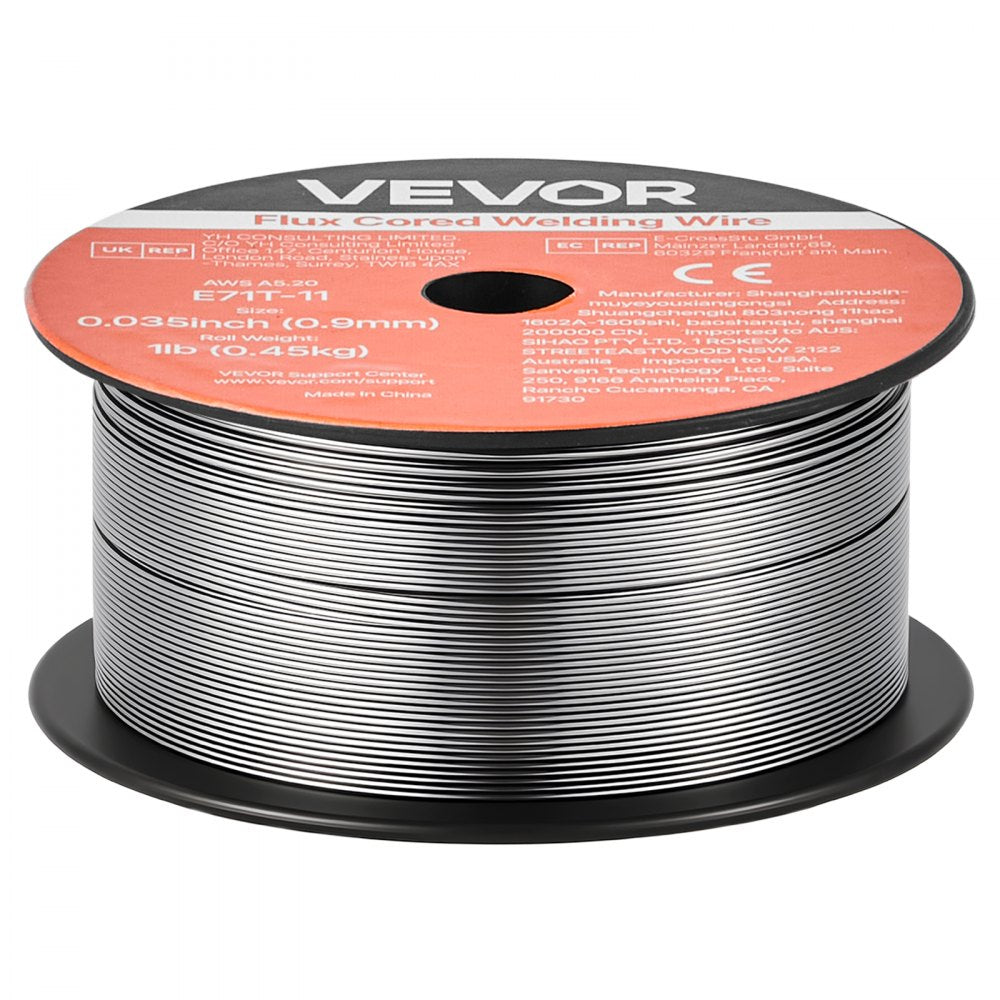 VEVOR Flux Core MIG Welding Wire, E71T-11 0.035-inch 1 LBS, Gasless Mild Steel Welding Wire with Low Spatter for All Position Arc Welding, Self-Shielded for Outdoor Use (Pack of 2 Rolls)