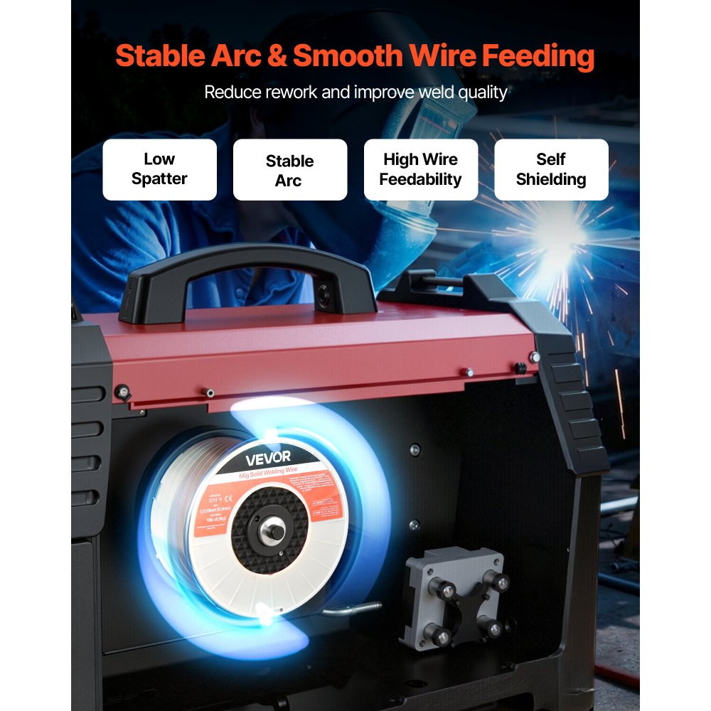 VEVOR Flux Core MIG Welding Wire, E71T-11 0.035-inch 10 LBS, Gasless Mild Steel Welding Wire with Low Spatter for All Position Arc Welding, Self-Shielded for Outdoor Use