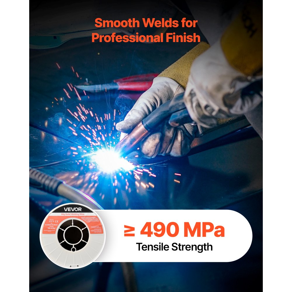 VEVOR Flux Core MIG Welding Wire, E71T-11 0.035-inch 10 LBS, Gasless Mild Steel Welding Wire with Low Spatter for All Position Arc Welding, Self-Shielded for Outdoor Use