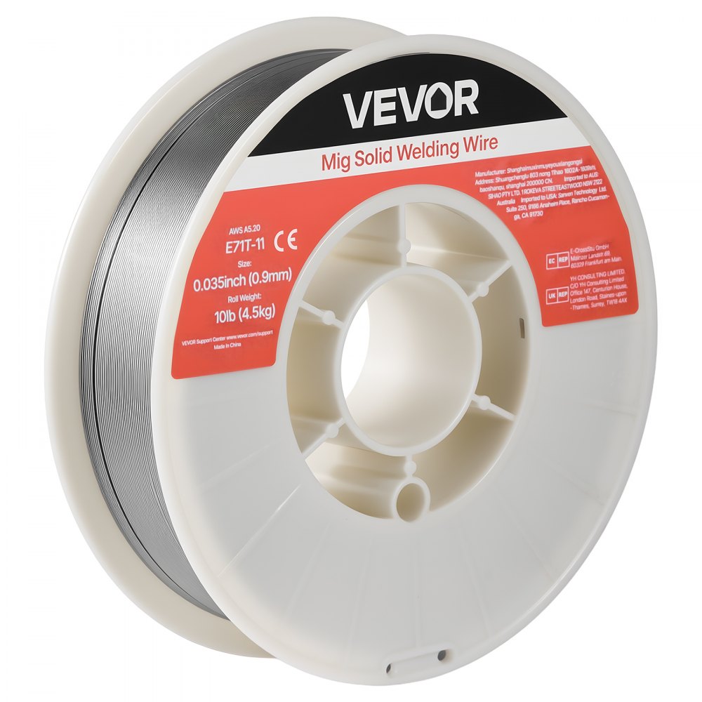 VEVOR Flux Core MIG Welding Wire, E71T-11 0.035-inch 10 LBS, Gasless Mild Steel Welding Wire with Low Spatter for All Position Arc Welding, Self-Shielded for Outdoor Use