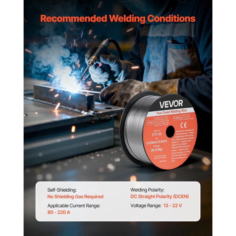 VEVOR Flux Core MIG Welding Wire, E71T-GS 0.035-inch 2 LBS, Gasless Mild Steel Welding Wire with Low Spatter for All Position Arc Welding, Self-Shielded for Outdoor Use (Pack of 3 Rolls)