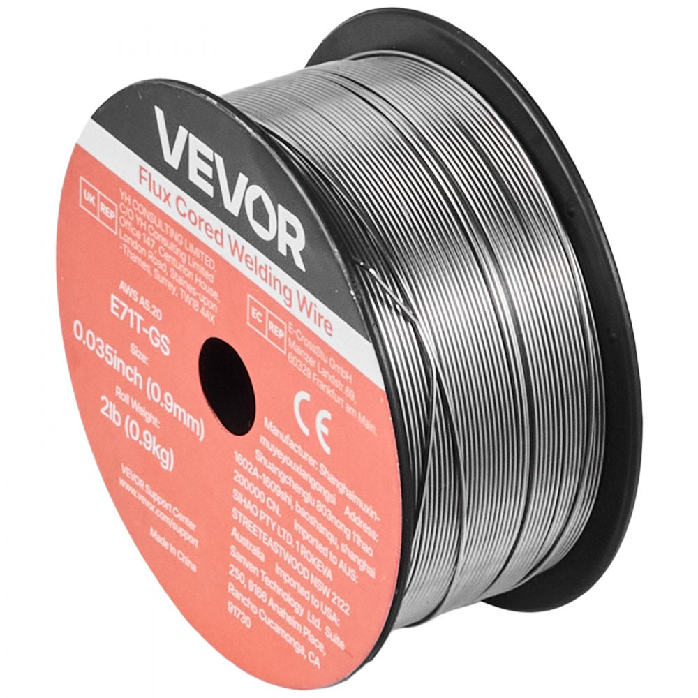 VEVOR Flux Core MIG Welding Wire, E71T-GS 0.035-inch 2 LBS, Gasless Mild Steel Welding Wire with Low Spatter for All Position Arc Welding, Self-Shielded for Outdoor Use (Pack of 3 Rolls)