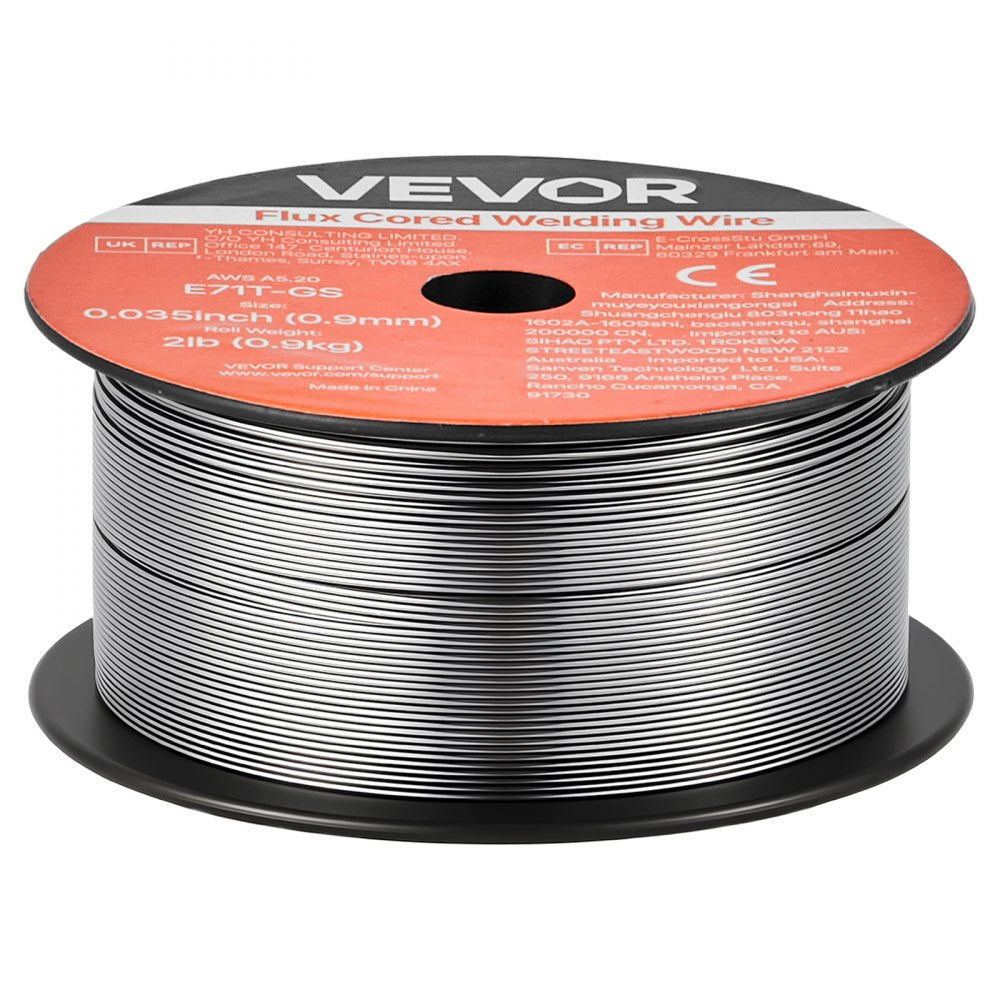 VEVOR Flux Core MIG Welding Wire, E71T-GS 0.035-inch 2 LBS, Gasless Mild Steel Welding Wire with Low Spatter for All Position Arc Welding, Self-Shielded for Outdoor Use (Pack of 3 Rolls)