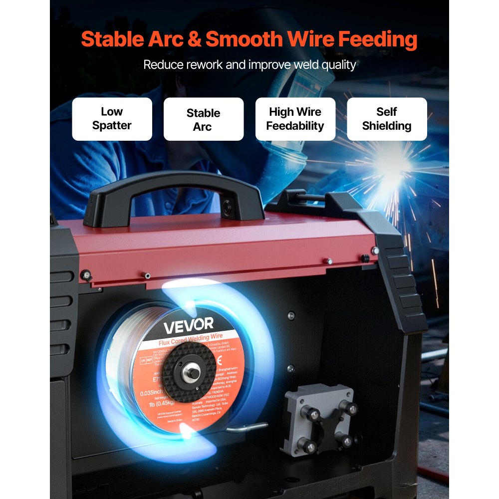 VEVOR Flux Core MIG Welding Wire, E71T-11 0.035-inch 1 LBS, Gasless Mild Steel Welding Wire with Low Spatter for All Position Arc Welding, Self-Shielded for Outdoor Use (Pack of 3 Rolls)