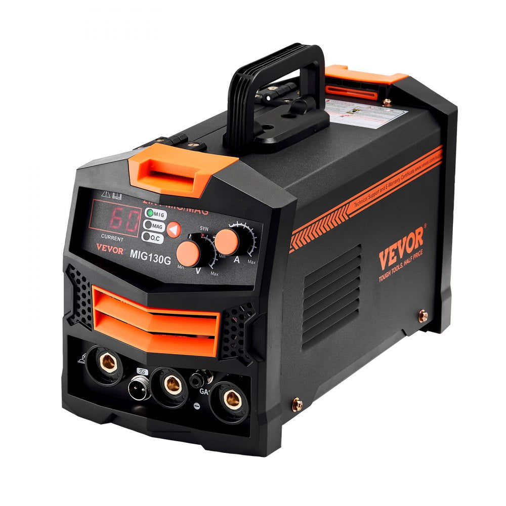 VEVOR MIG Welder, 130A Synergic Mig Welding Machine, 2-in-1 Gas MIG/Gasless Flux Core MIG Multi-Process Welder Machine, 110V Portable Mig Welder with IGBT Inverter Technology & Digital Display Screen