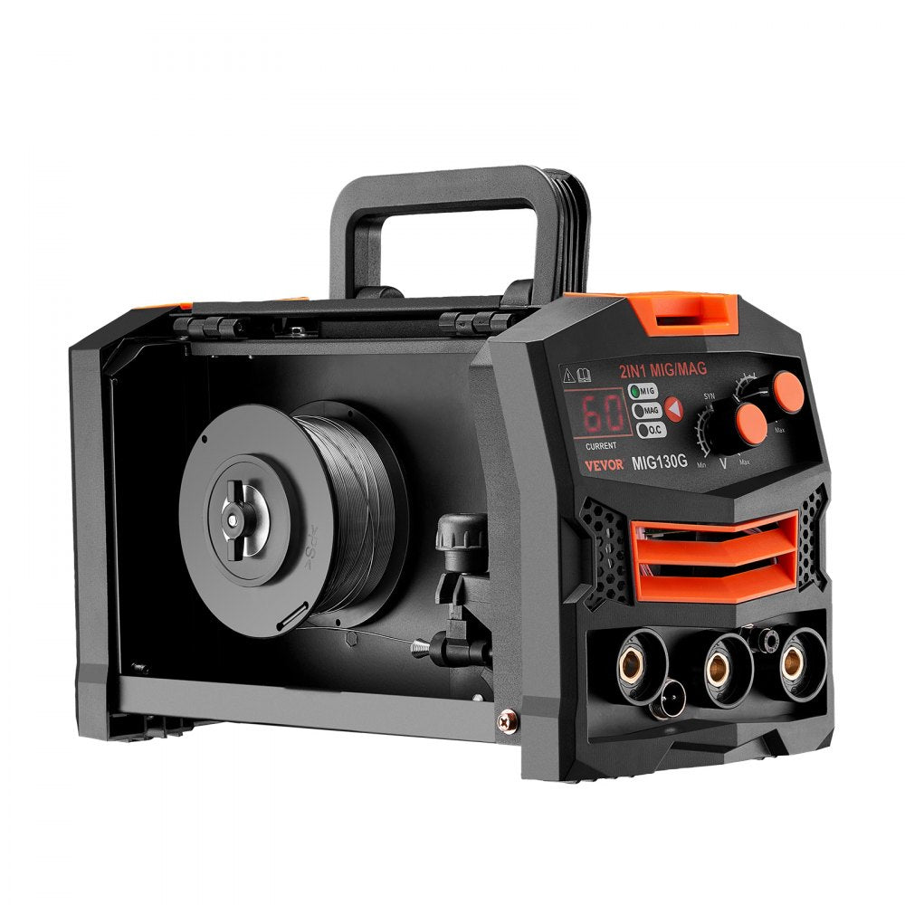 VEVOR MIG Welder, 130A Synergic Mig Welding Machine, 2-in-1 Gas MIG/Gasless Flux Core MIG Multi-Process Welder Machine, 110V Portable Mig Welder with IGBT Inverter Technology & Digital Display Screen