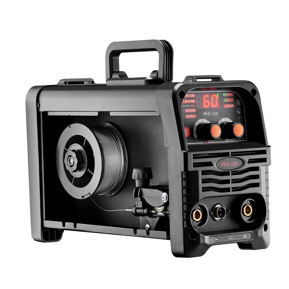VEVOR MIG Welder, 130Amp Synergic Mig Welding Machine, 3-in-1 Flux Core MIG/Stick/Lift TIG Multi-Process Welder Machine, 110V Portable Mig Welder with IGBT Inverter Technology & Digital Display Screen