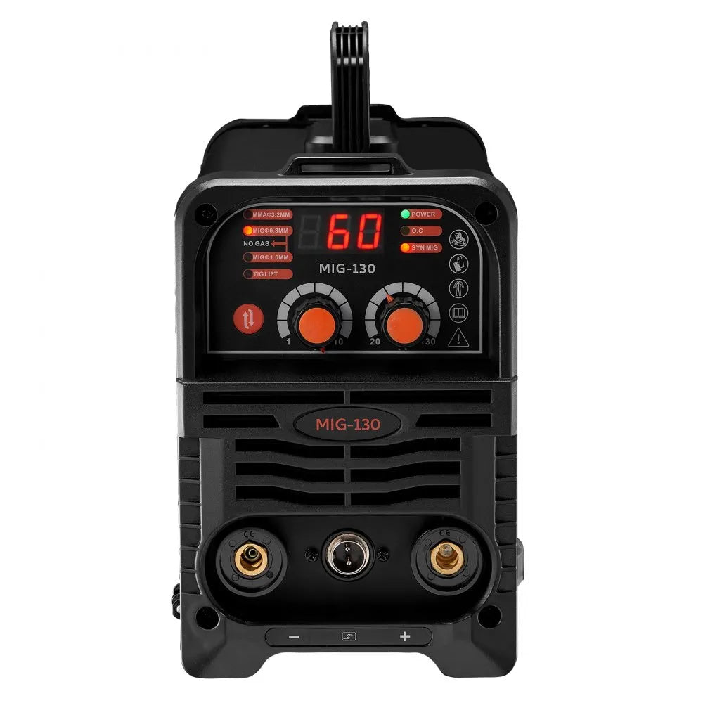 VEVOR MIG Welder, 130Amp Synergic Mig Welding Machine, 3-in-1 Flux Core MIG/Stick/Lift TIG Multi-Process Welder Machine, 110V Portable Mig Welder with IGBT Inverter Technology & Digital Display Screen