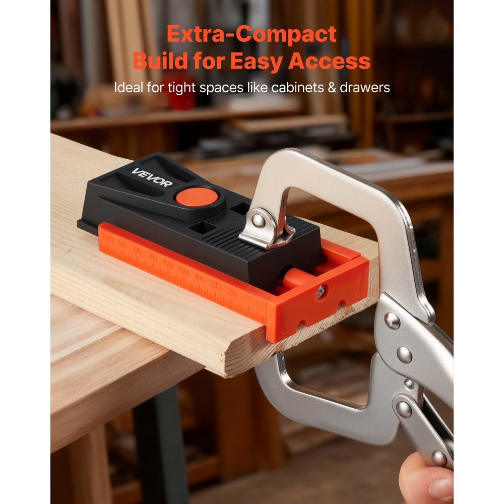 VEVOR Pocket Hole Jig Kit, 1/2 to 1-1/2 in Adjustable, Mini Jig Pocket Hole System with Step Drill, Hex Wrench, Drill Stop Ring, Square Drive Bit, and Screws, Reinforced Nylon Frame, for Woodworking
