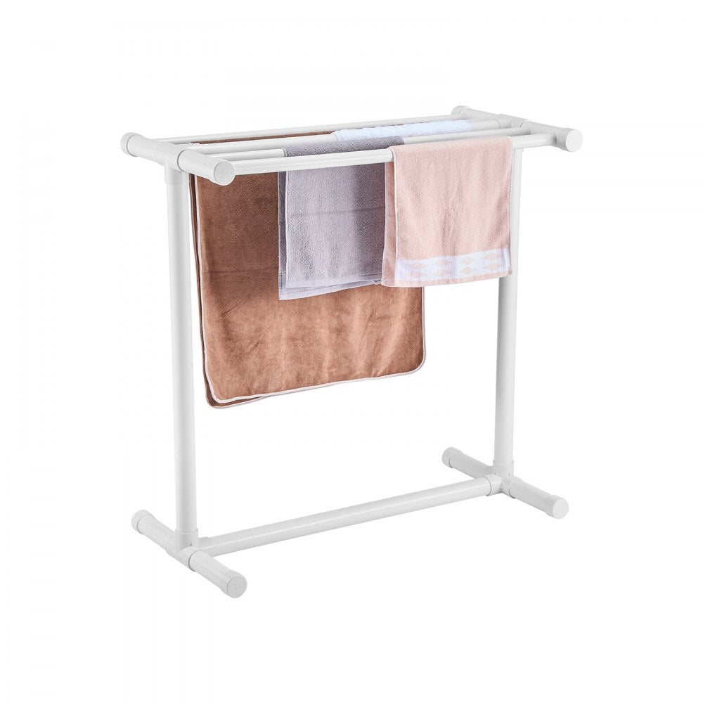 VEVOR Towel Rack, 5 Bars Outdoor PVC Towel Holder, Floor Standing Pool Towel Hanger Stand with Clips, Bag & Hook, Outdoor Indoor Quilt Drying Rack Organizer, Ideal for Poolside, Bathroom, Spa, White