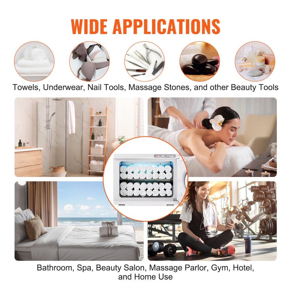 VEVOR Hot Towel Warmer，23L Large Capacity Spa Hot Towel Warmers with See Through Window, 2 Stainless Steel Racks, Holds up 50-60 Towels, 2-in-1 All-round Heating for Facials, SPA, Massage, Salon