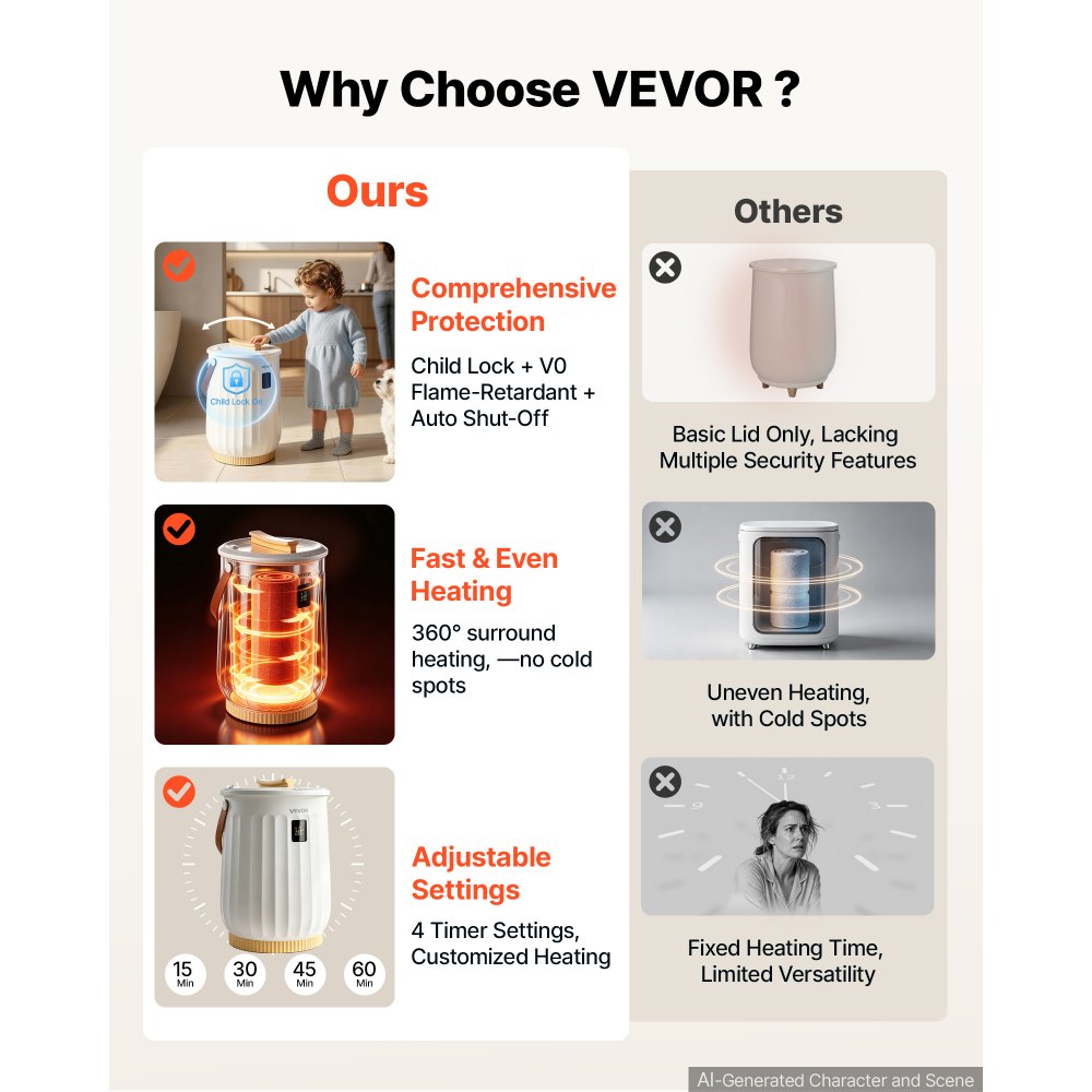 VEVOR Towel Warmers for Bathroom 20L Heated Towel Bucket with LED Display, Rapid Heating, 4 Adjustable Timer, Wood Handle, Auto Shut Off, Fits Oversized Towels, Blankets, Bathrobes, for Women, White