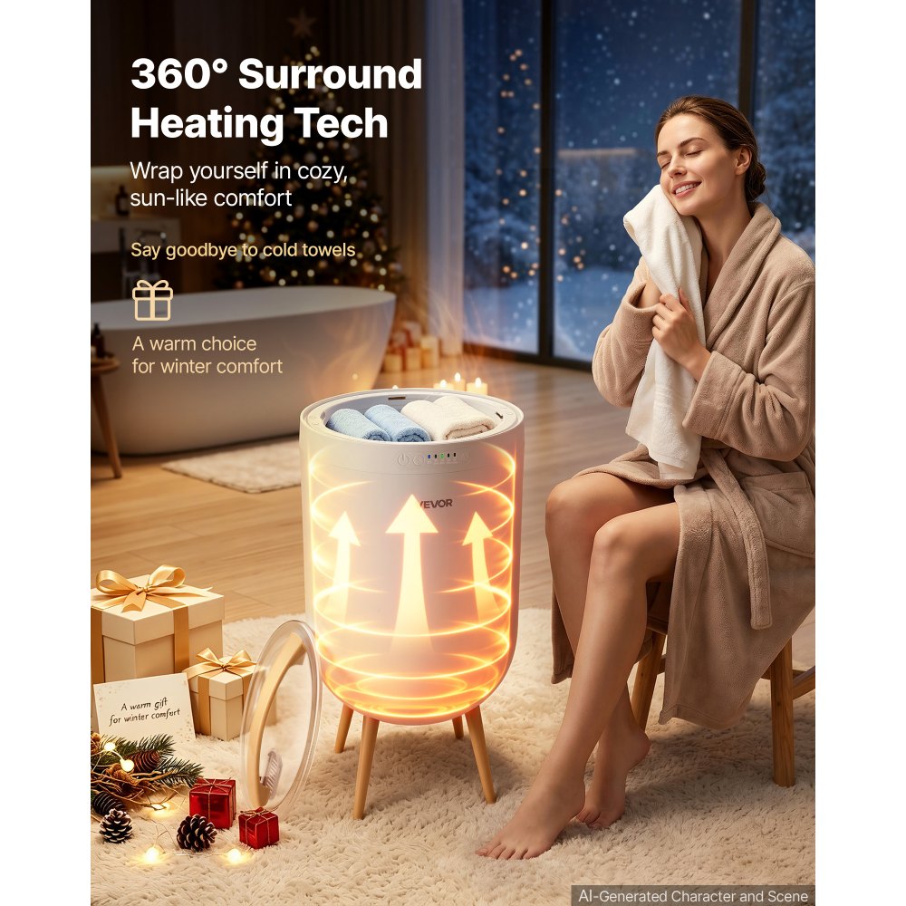 VEVOR Towel Warmers for Bathroom with Bluetooth Speaker and Ambient Light, Rapid Heated Towel Bucket, Auto Shut Off, 4 Adjustable Timer, Fits Oversized Towels, Blankets, Bathrobes, for Women, White