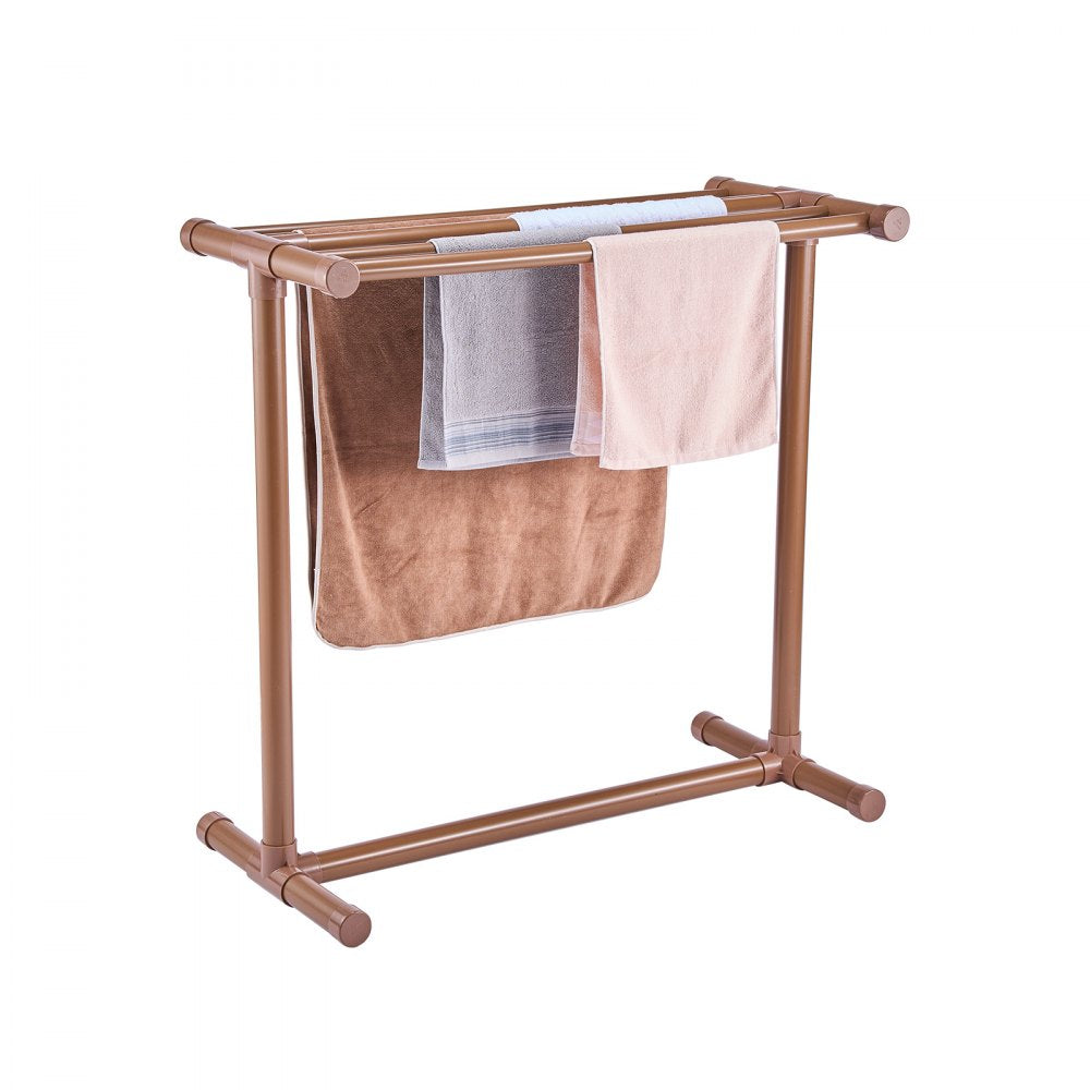 VEVOR Towel Rack, 5 Bars Outdoor PVC Towel Holder, Floor Standing Pool Towel Hanger Stand with Clips, Bag & Hook, Outdoor Indoor Quilt Drying Rack Organizer, Ideal for Poolside, Bathroom, Spa, Brown